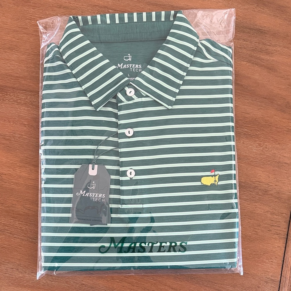 Masters Green and White Striped Polo Shirt